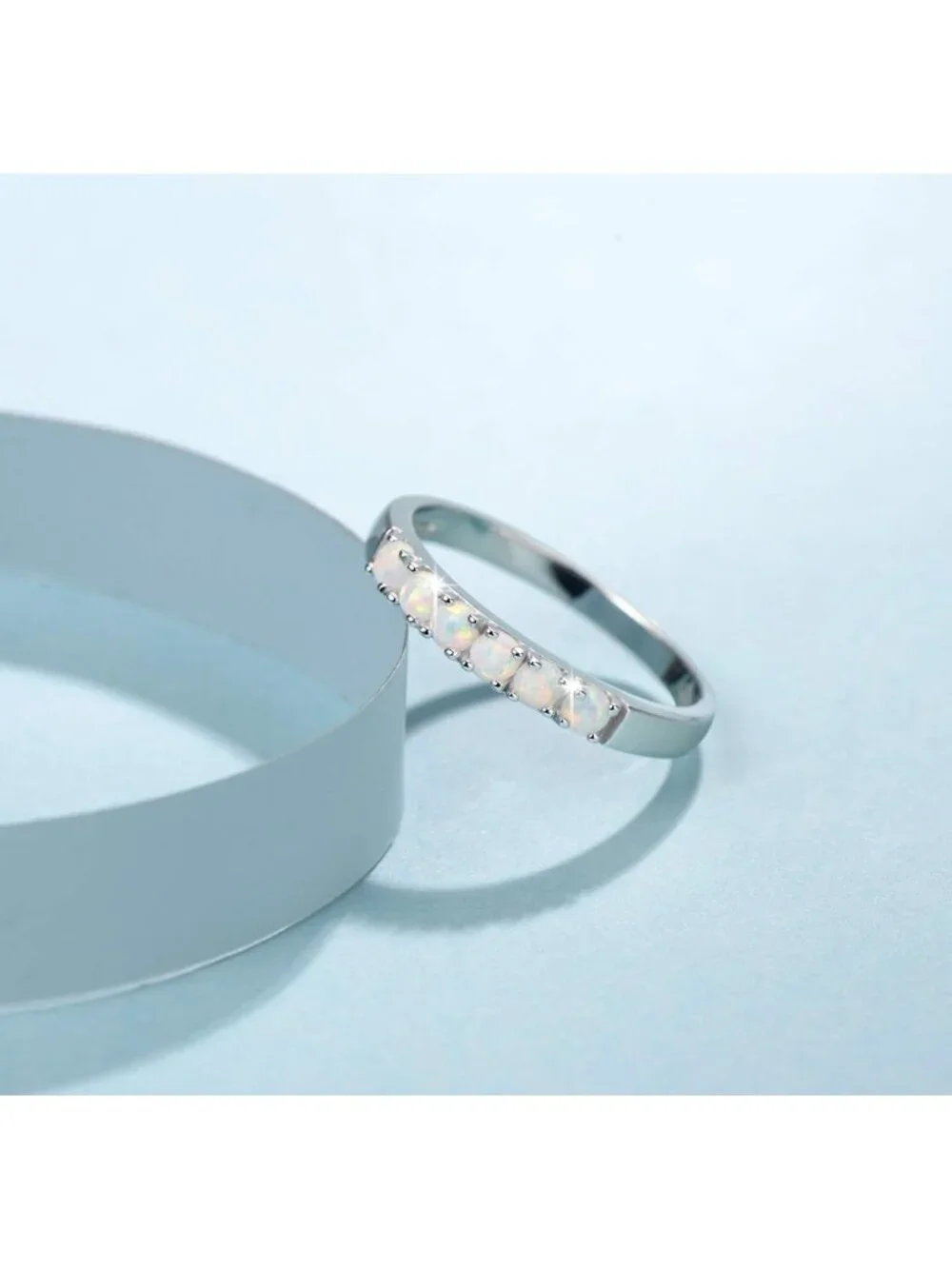 Stunning Opal Ring in Sterling Silver | 6 Stone Engagement & Eternity Band, Size